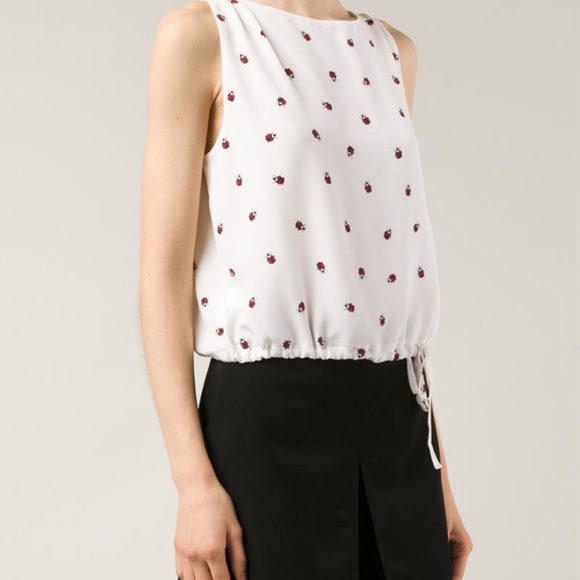 Band Of Outsiders Tops - White Drawstring Lady Bug Print Sleeveless Top